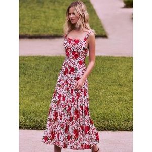 ALEXIS Amal Embroidered Floral Midi Dress Red/White S